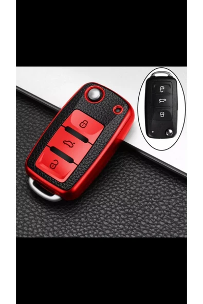OEM Vw Tiguan Jetta Golf 5 Golf 6 Scirocco Polo Caddy Lüks Anahtar Koruma Kabı Kılıfı Kırmızı Renk ürün görseli 1