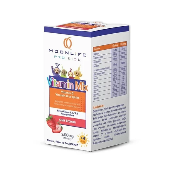 MOONLİFE VİTAMİN C VE D ÇİNKO BETA GLUKAN ÇİLEK AROMALI 150 ML ürün görseli 1