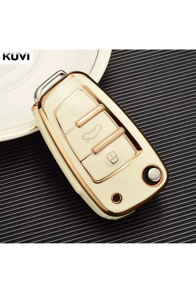 YıldızTuning Audi A1 A3 A4 A6 A7 Q2 Q3 Q5 Beyaz-Gold Anahtar Kılıfı ürün görseli 1
