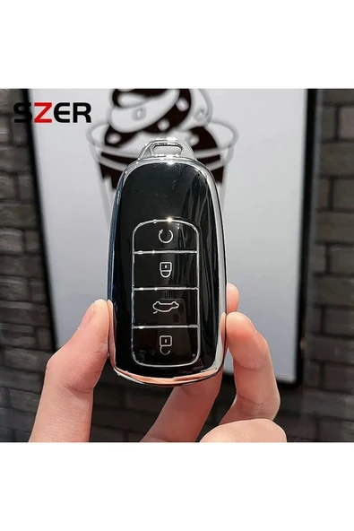 YıldızTuning Chery Tiggo 8 Pro Anahtar Koruma Kılıfı Siyah-Gümüş ürün görseli 1