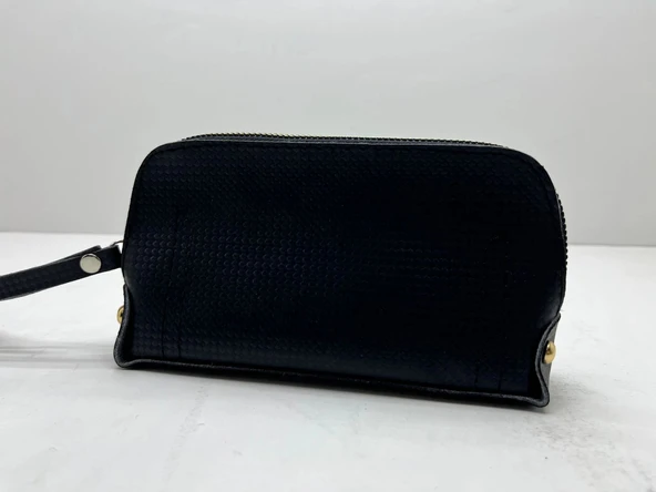Deri Kumaş Siyah Renk 17x10 Cm Takı-Makyaj Fermuarlı Çantası ürün görseli 1