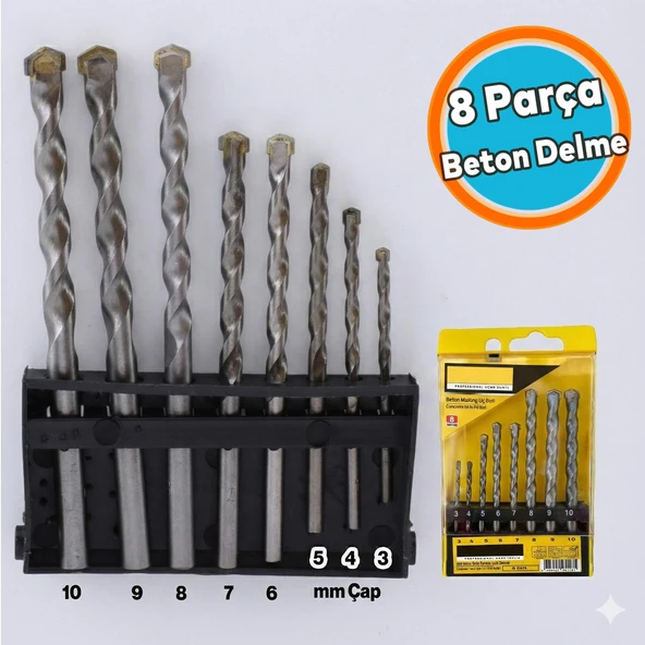 8 Parça Beton Delme Matkap Ucu Set 8 'li Paket Betonarme Prekast Duvar Delme 3 4 5 6 7 8 9 10 mm Çap ürün görseli 1