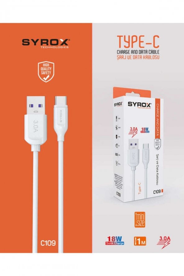 C109 Type-c Girişli 18w Hızlı Şarj Ve Data Kablosu ürün görseli 1