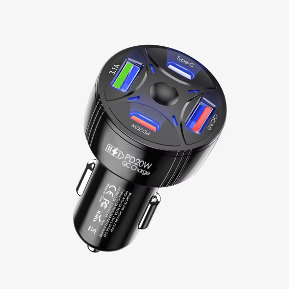 Zuidid P48 4 in 1 PD20W + QC3.0 Araç İçi Çakmaklık Hızlı Şarj Başlığı ürün görseli 1