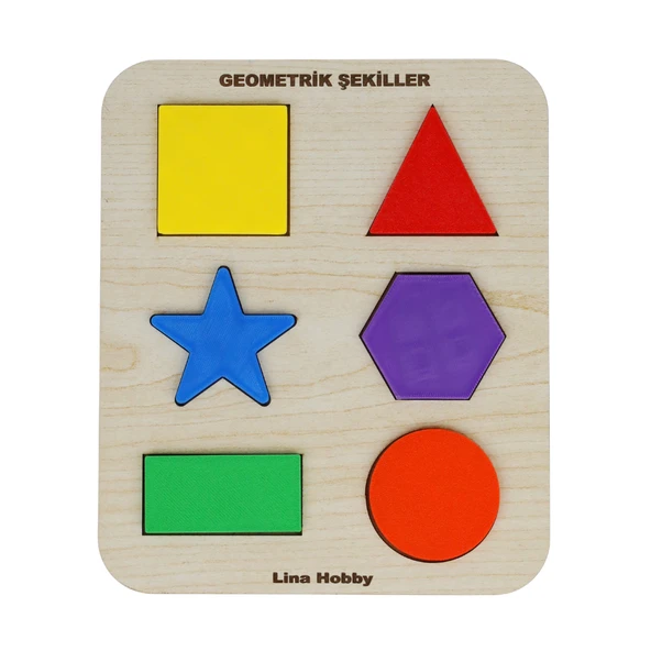 ontessori Eğitici Ahşap Geometrik Şekiller Yapboz - Okul Öncesi Çocuk Zeka Oyunu (20x17 cm) ürün görseli 1
