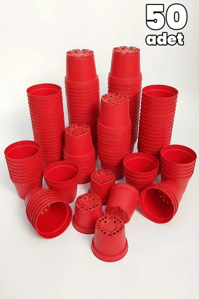 Kırmızı Plastik Saksı 12 cm Kaktüs ve Sukulent İçin 50 Adet ürün görseli 1