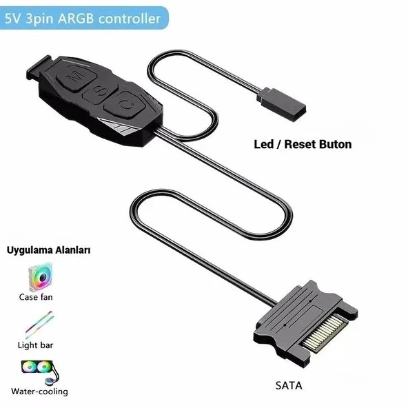 SNT ARGB Denetleyici 5V 3pin Sata Güç Beslemeli 1 Port Uzaktan Kumandalı BEYAZ ürün görseli 1