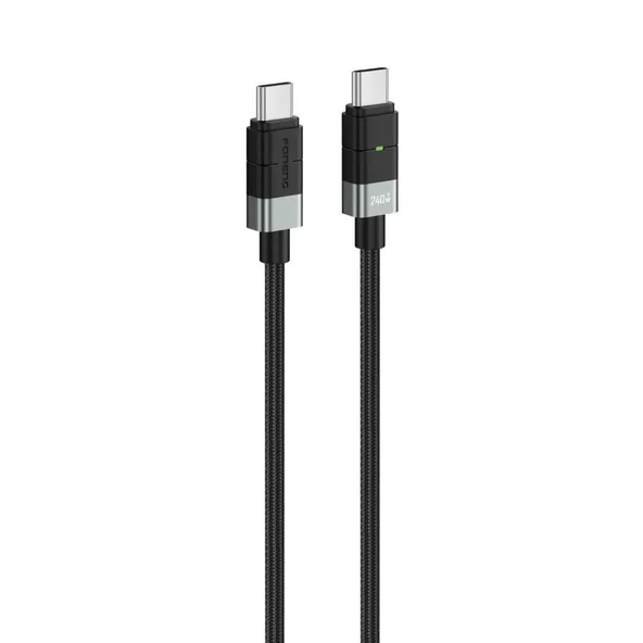 Foneng XS03 60W Type-C to Type-C Işıklı Örgü 1.2m Hızlı Data ve Şarj Kablosu ürün görseli 1