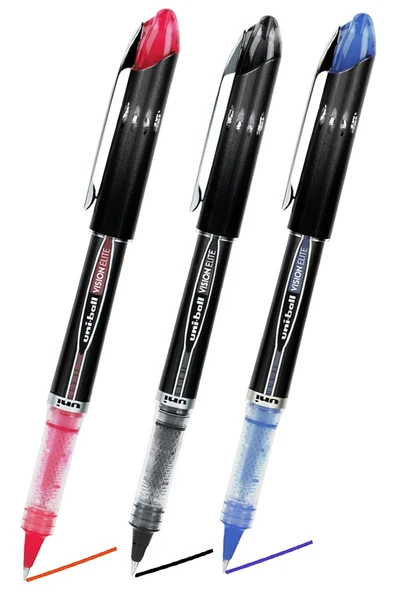 Siyah Mavi Kırmızı Pilot Kalem UB-205 Vision Elite 0.5mm 3 Adet Uniball Pilot Kalem 0.5 mm Roller Uçlu Pilot Kalem İnce ürün görseli 1