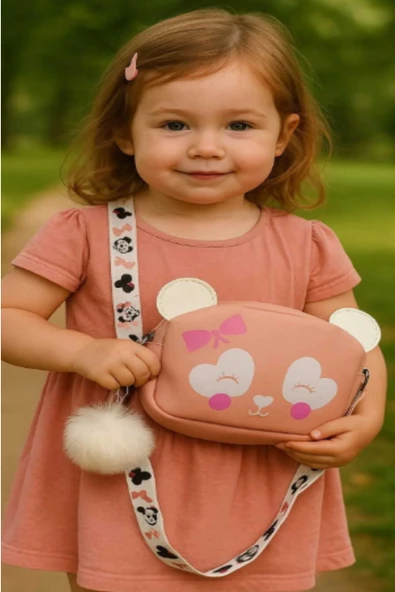FHD BAGS Kız Çocuk Panda Figürlü Fermuarlı Ponpon Detaylı Omuz Çantası ürün görseli 1