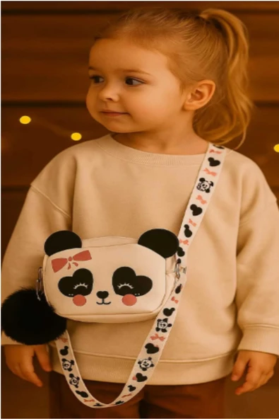 FHD BAGS Kız Çocuk Panda Figürlü Fermuarlı Ponpon Detaylı Omuz Çantası ürün görseli 1