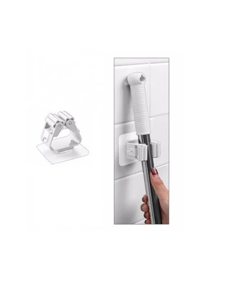 4'lü Paket Yapışkanlı Pratik Mop ve Süpürge Askısı - Beyaz ürün görseli 1
