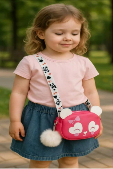 FHD BAGS Kız Çocuk Panda Figürlü Fermuarlı Ponpon Detaylı Omuz Çantası ürün görseli 1