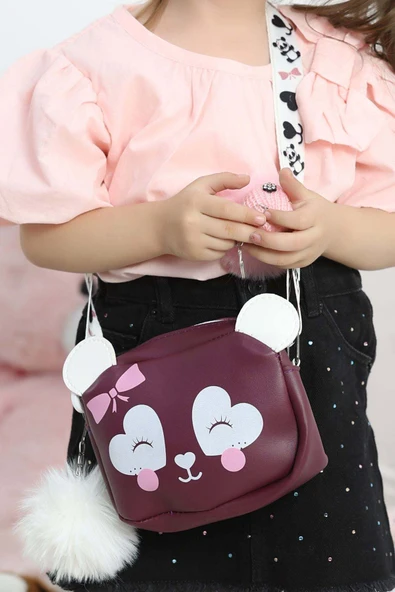 FHD BAGS Kız Çocuk Panda Figürlü Fermuarlı Ponpon Detaylı Omuz Çantası ürün görseli 1