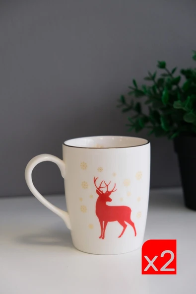 Tabak Evi Porselen Altın Yaldızlı Geyik Kulplu Mug Kupa 9cm 220ml 2 li ürün görseli 1