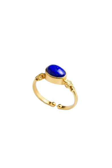 Doğal Lapis Lazuli Taşlı Açık Uçlu Altın Kaplama Ayarlanabilir Kadın Yüzük ürün görseli 1