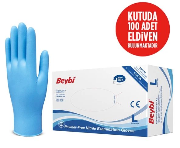 Beybi Pudrasız Nitril Muayene Eldiveni 100´lü Mavi ürün görseli 1