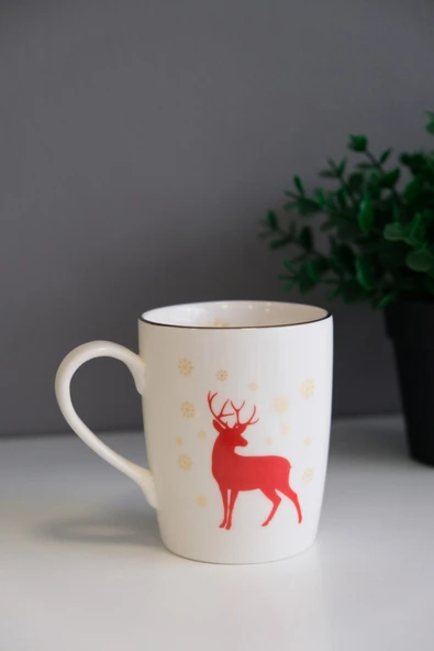 Tabak Evi Porselen Altın Yaldızlı Geyik Kulplu Mug Kupa 9cm 220ml Tekli ürün görseli 1