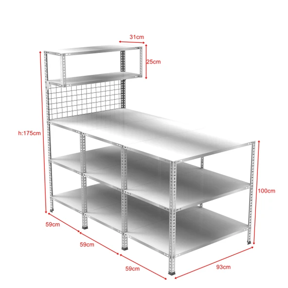 3 Katlı 3'lü Paketleme Masası 177x93 cm - 2 Raflı Tel Kafesli , Atölye, Depo, Hobi Çalışma Masası ürün görseli 1