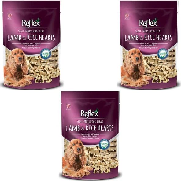 Reflex Semi-Moist Kuzulu ve Pirinçli Mini Kalpli Yarı Yumuşak Köpek Ödül Maması 150gr x 3 ADET ürün görseli 1