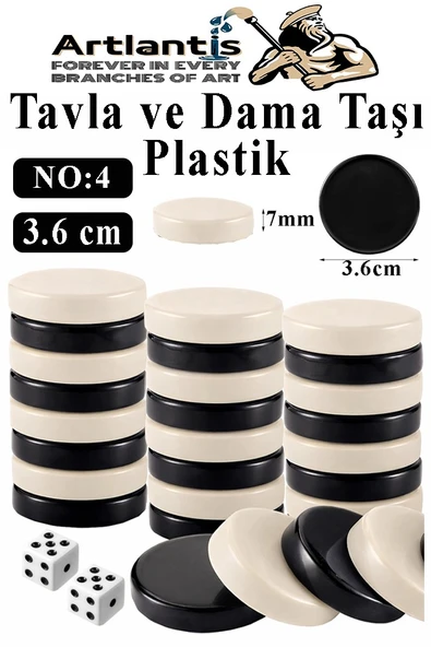 Tavla Pulu Büyük Boy No:4 1 Paket Tavla ve Dama Taşı Plastik 3.6 cm Zar Hediyeli Gri Siyah 36 mm Oyun Pulu ürün görseli 1