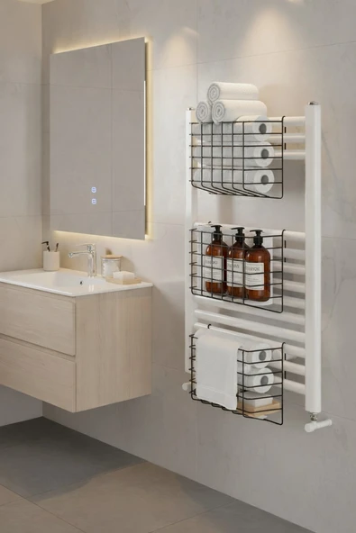 Petek Üstü Çok Amaçlı Banyo Rafı – Metal Havluluk & Düzenleyici Sepet 3 Adet Siyah ürün görseli 1