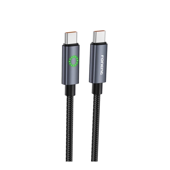Foneng XS08 60W Type-C to Type-C Işıklı Örgü 1.2m Hızlı Data ve Şarj Kablosu ürün görseli 1