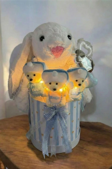 Led Işıklı Özel Kutuda Uyku Arkadaşı Bunny Peluş Tavşan ile Yeni Doğan Hediye Seti- Babyshower ,Yenidoğan Hediyesi ürün görseli 1