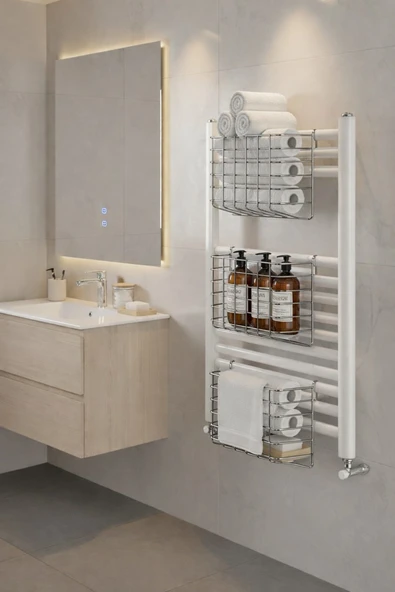 Petek Üstü Çok Amaçlı Banyo Rafı – Metal Havluluk & Düzenleyici Sepet 3 Adet Krom ürün görseli 1