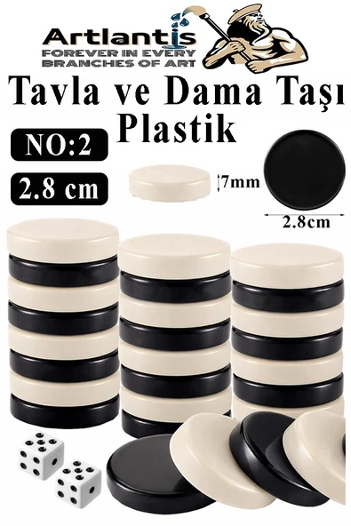 Tavla Pulu Küçük Boy No:2 1 Paket Tavla ve Dama Taşı Plastik 2.8 cm Zar Hediyeli Gri Siyah 28 mm Oyun Pulu ürün görseli 1