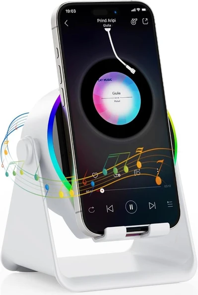 Alfalink SNS9101 Kablosuz İndüksiyon Hoparlör 5'i 1 Arada Bluetooth Hoparlör, Telefon Tutucu, Surround Ses Android/iPhone Uyumlu Beyaz ürün görseli 1