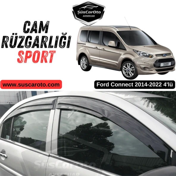 Ford Connect 2014-2022 Uyumlu Mugen Cam Rüzgarlığı Seti Piano Black 4'lü İthal Parlak Siyah ürün görseli 1