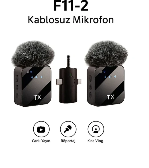 Hesapli Depom Profesyonel F11-2 Kablosuz Çift Mikrofon Verici ile Kesintisiz Canlı Yayın, Röportaj & Vlog Uyumlu ürün görseli 1