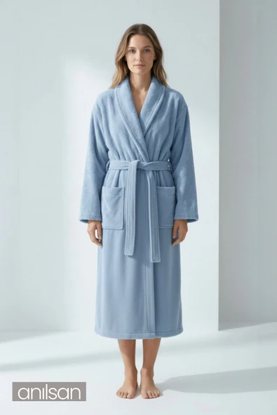 Şalyaka Bornoz Bebe Mavisi %100 Pamuk Unisex Spa Için Ideal Kadın/Erkek ürün görseli 1