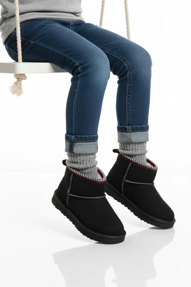Cool Siyah Süet İçi Kürklü Soğuğa Dirençli Kız Çocuk Bot Ugy F ürün görseli 1