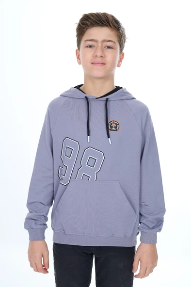 Toontoy Erkek Çocuk Relax Fit Kapüşonlu Cepli Hafif Düşük Omuz Baskılı Sweatshirt ürün görseli 1