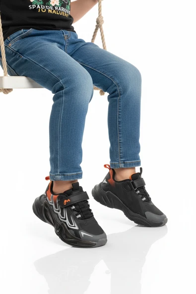 Marcokids Siyah Cırtlı Hafif Erkek Çocuk Spor Ayakkabı 161-T5440210 F ürün görseli 1