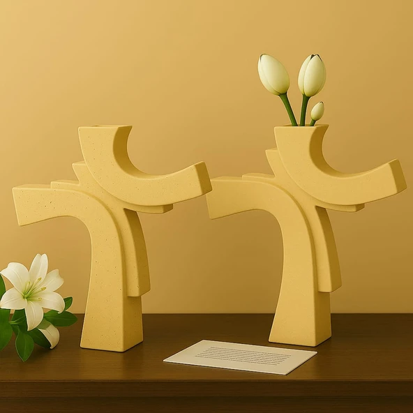 Asimetrik Form Beton Vazo  Minimal & Sanatsal Dekor 2 Li ürün görseli 1