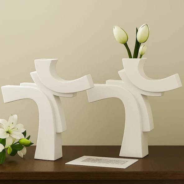 Asimetrik Form Beton Vazo  Minimal & Sanatsal Dekor 2 Li ürün görseli 1