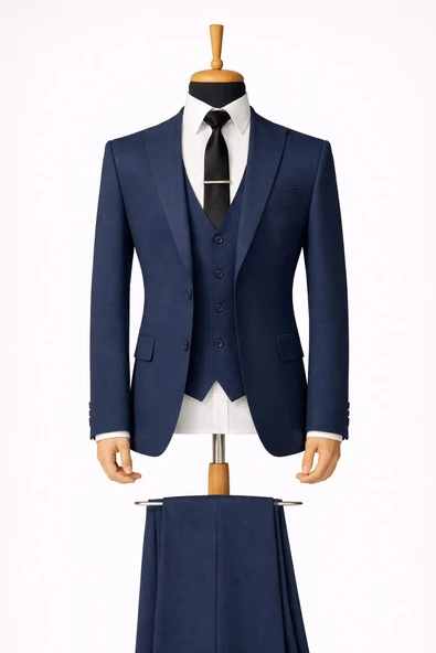 Erkek İtalyan Kesim Slim Fit Yelekli Takım Elbise - 7502 ürün görseli 1