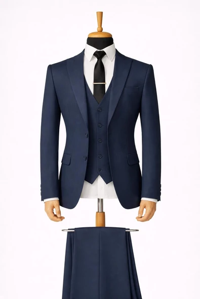 Erkek İtalyan Kesim Slim Fit Yelekli Takım Elbise - 7503 ürün görseli 1