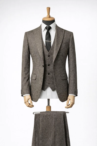 Erkek İtalyan Kesim Slim Fit Yelekli Takım Elbise ürün görseli 1
