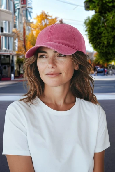 İthal Eskitme Model Yıkana Bilir Pembe Kot Şapka ürün görseli 1