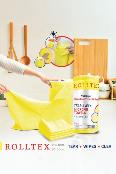 ROLLTEX Yırt Kopar %100 Mikrofiber Temizlik Bezi 30x30cm 20'li Sarı Renk ürün görseli 1