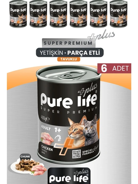 Pure Life Plus 6'lı Tavuklu Yetişkin Konserve Chunk Parça Etli Yaş Mama 400 gr ürün görseli 1
