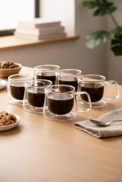 6 Adet 120 ML Çift Cidarlı Cam Kahve Espresso Bardağı MIT1284 ürün görseli 1