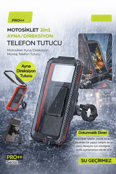 su Geçirmez Motosiklet Telefon Tutucu 2in1 Ayna/Gidon Motosiklet Bisiklet ATV Telefon Tutucu ürün görseli 1