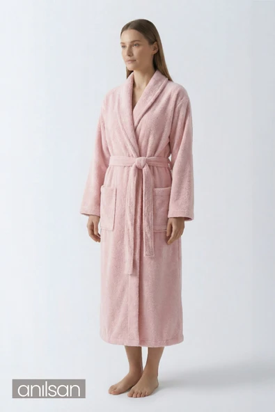 Şalyaka Bornoz Pembe %100 Pamuk Unisex Spa Için Ideal Kadın/Erkek ürün görseli 1