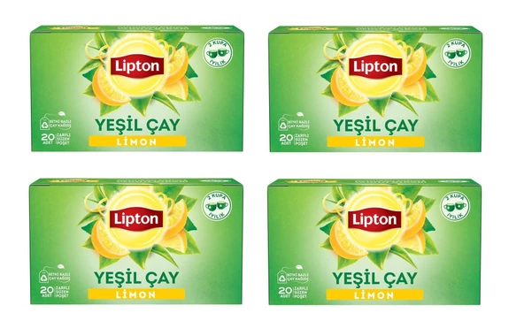 Lipton Berrak Limonlu Bardak Süzen Poşet Yeşil Çay 20'Li Paket X 4 Adet ürün görseli 1