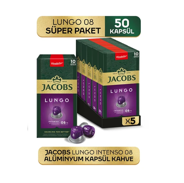 Jacobs Lungo 8 Intenso Nespresso Uyumlu Kapsül Kahve 10 Kapsül X 5 Adet ürün görseli 1